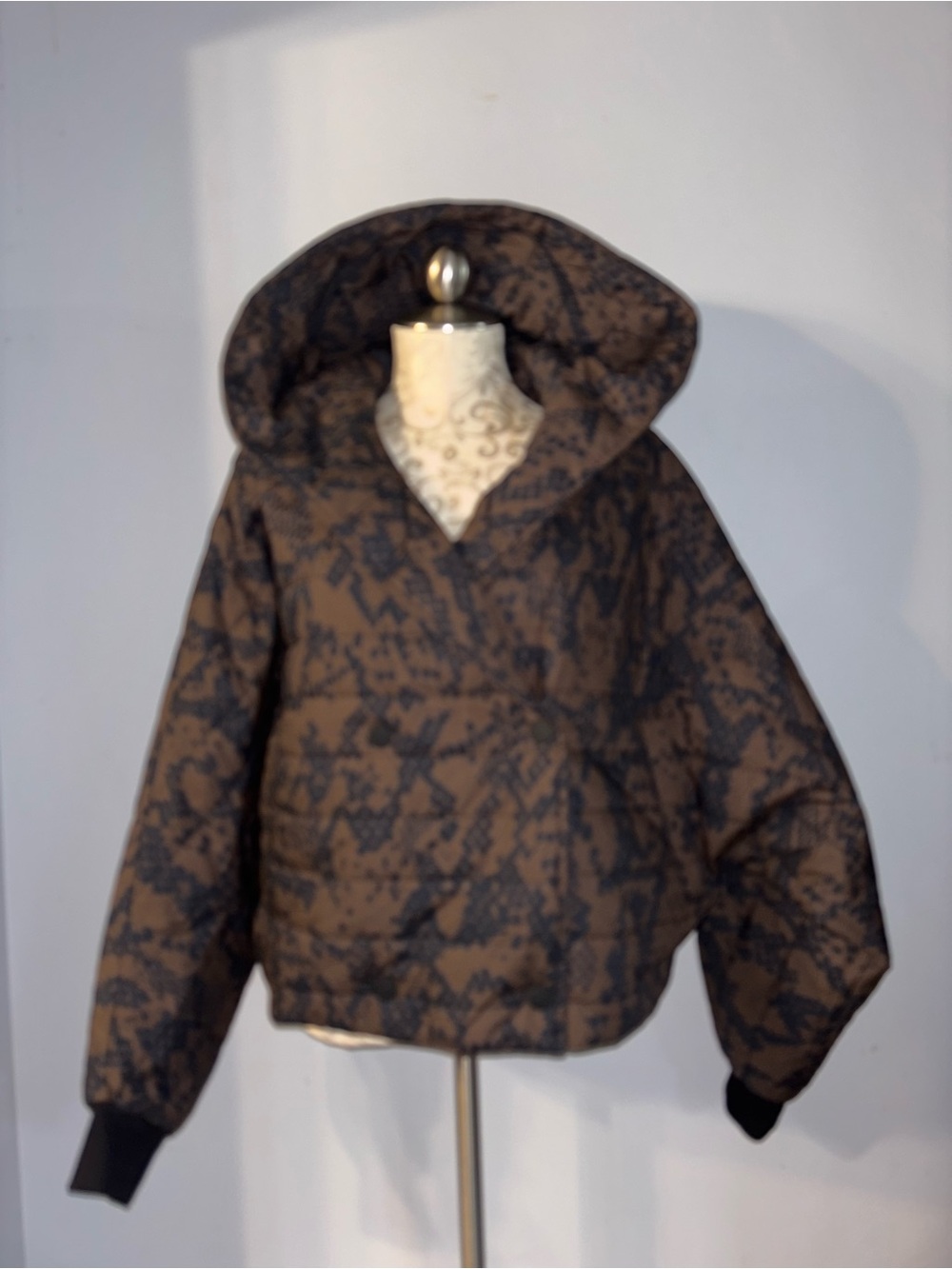 100% Cotton CAbi Brown & Black Hooded Puffer Jacket Size S/M